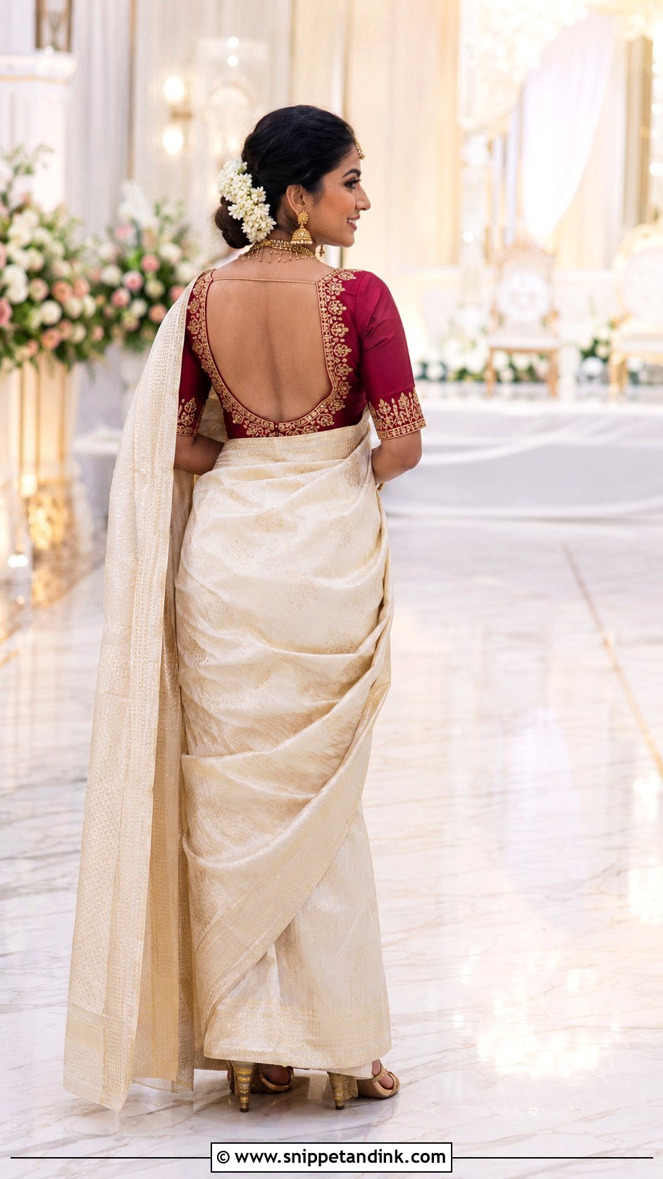 Deep V Back Bridal Blouse - Snippet and Ink - 20 Brides Wedding Blouse Designs
