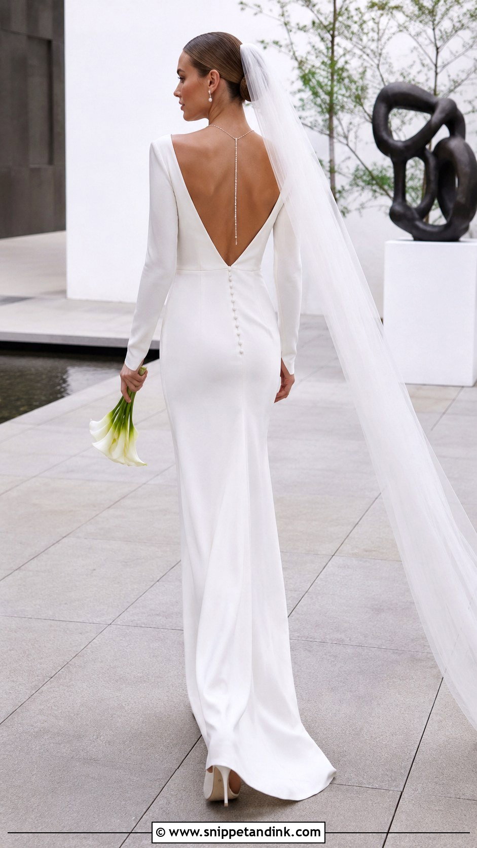 Deep V Back Long Sleeve Wedding Dress - Snippet and Ink - 20 Long Sleeve Low Back Wedding Dress Ideas