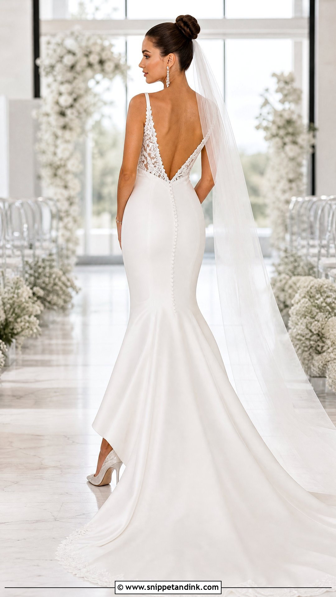 Deep V Back Mermaid Wedding Dress - Snippet and Ink - 20 Open Back Mermaid Wedding Dress Ideas