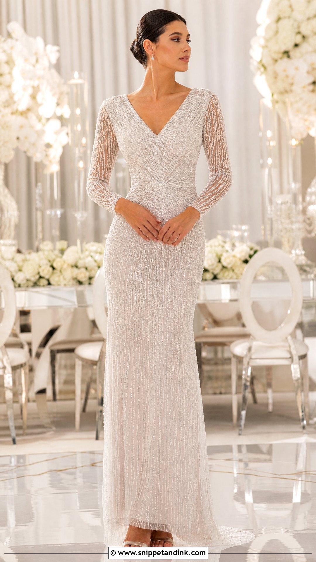 Deep V Beaded Wedding Dress - Snippet and Ink - 25 Deep V Wedding Dress Ideas