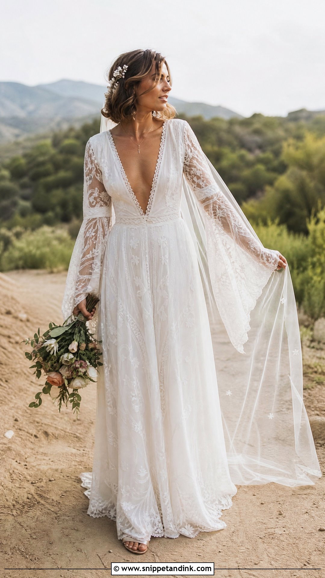 Deep V Boho Wedding Dress - Snippet and Ink - 25 Deep V Wedding Dress Ideas