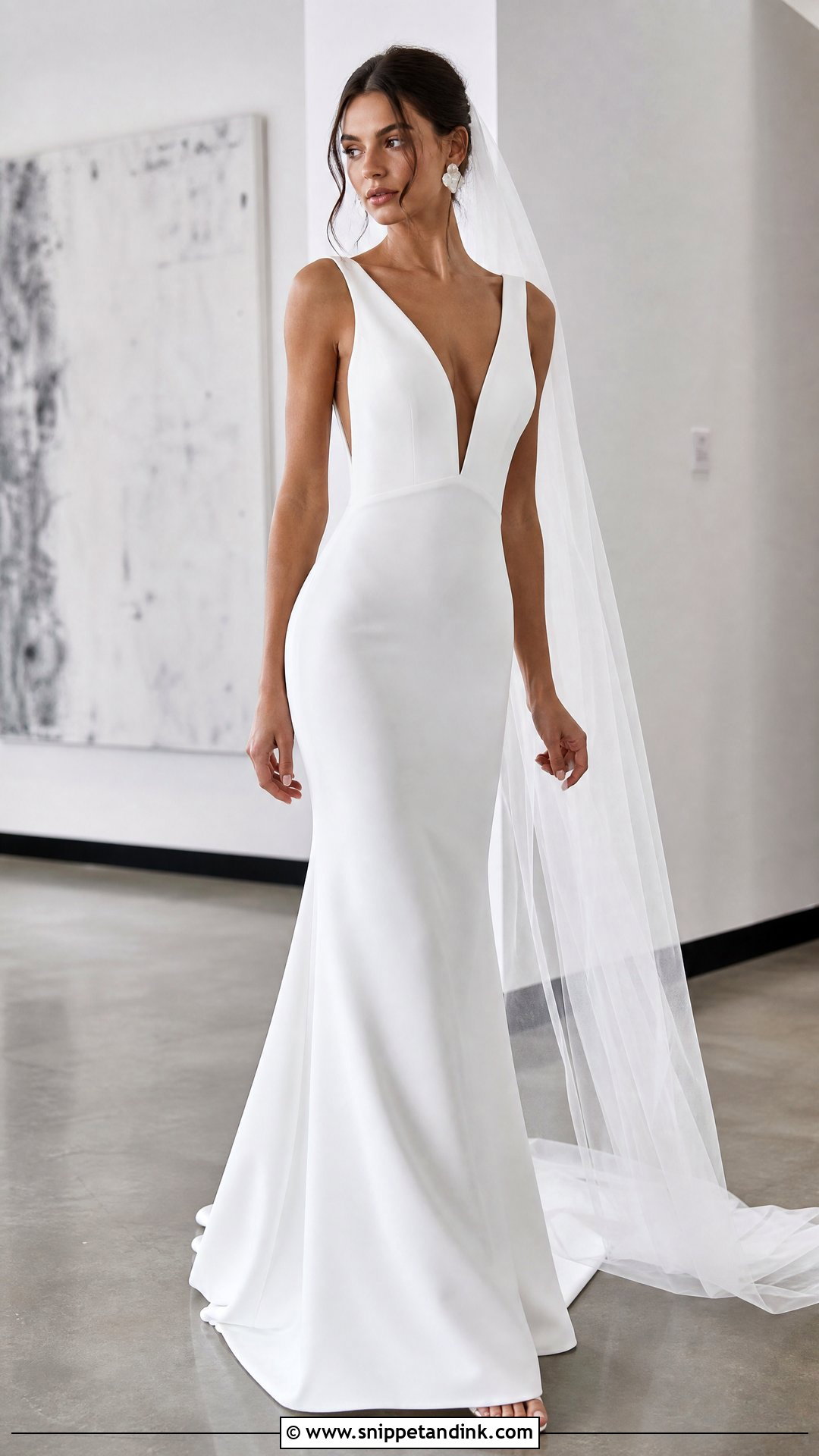 Deep V Crepe Wedding Dress - Snippet and Ink - 25 Deep V Wedding Dress Ideas