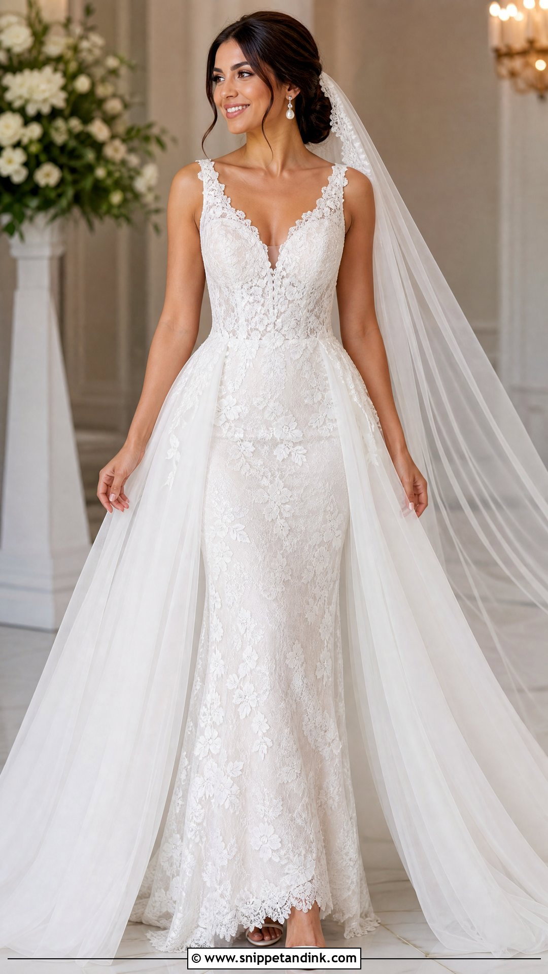 Deep V Detachable Skirt Wedding Dress - Snippet and Ink - 25 Deep V Wedding Dress Ideas