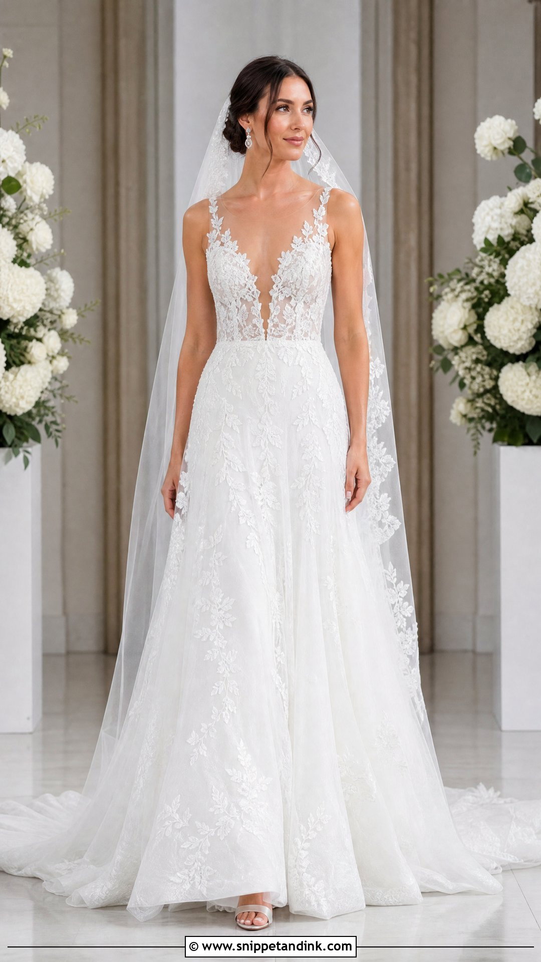 Deep V Illusion Wedding Dress - Snippet and Ink - 25 Deep V Wedding Dress Ideas