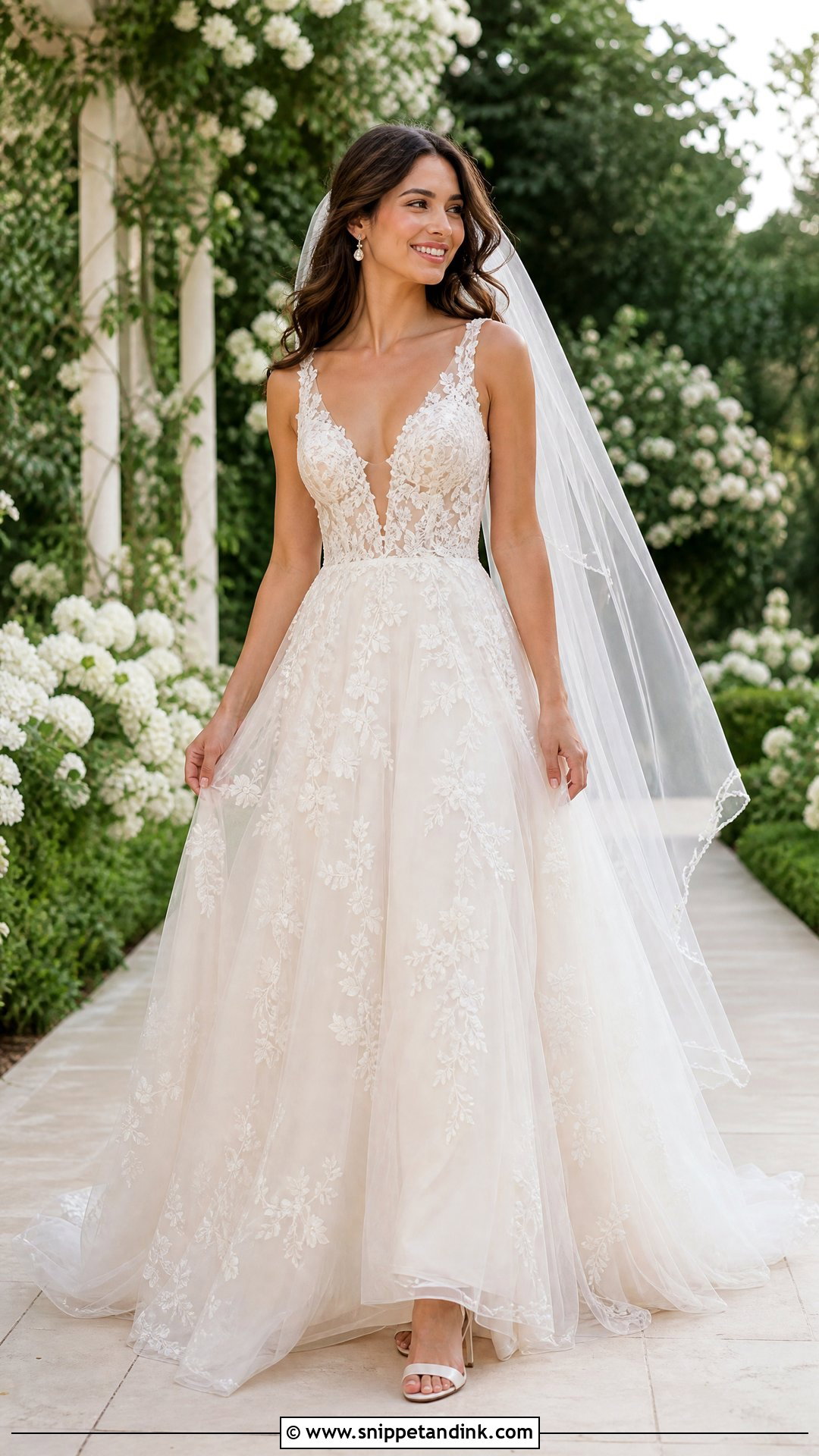 Deep V Lace Wedding Dress - Snippet and Ink - 25 Deep V Wedding Dress Ideas