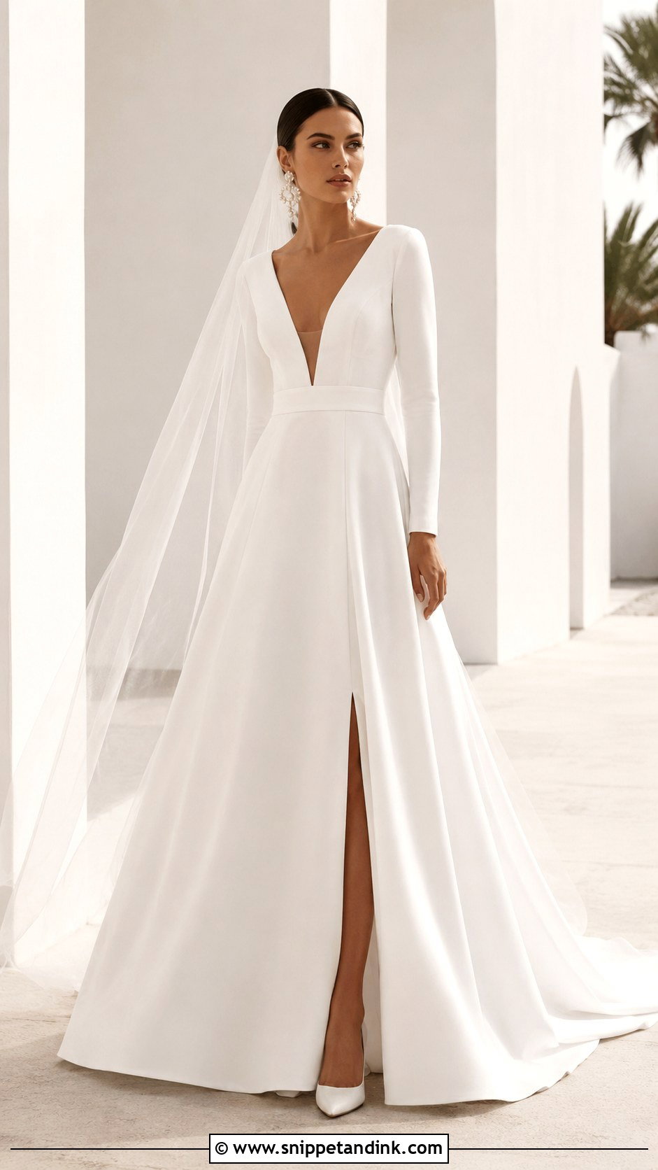 Deep V Long Sleeve Wedding Dress - Snippet and Ink - 20 Long Sleeve V Neck Wedding Dress Ideas