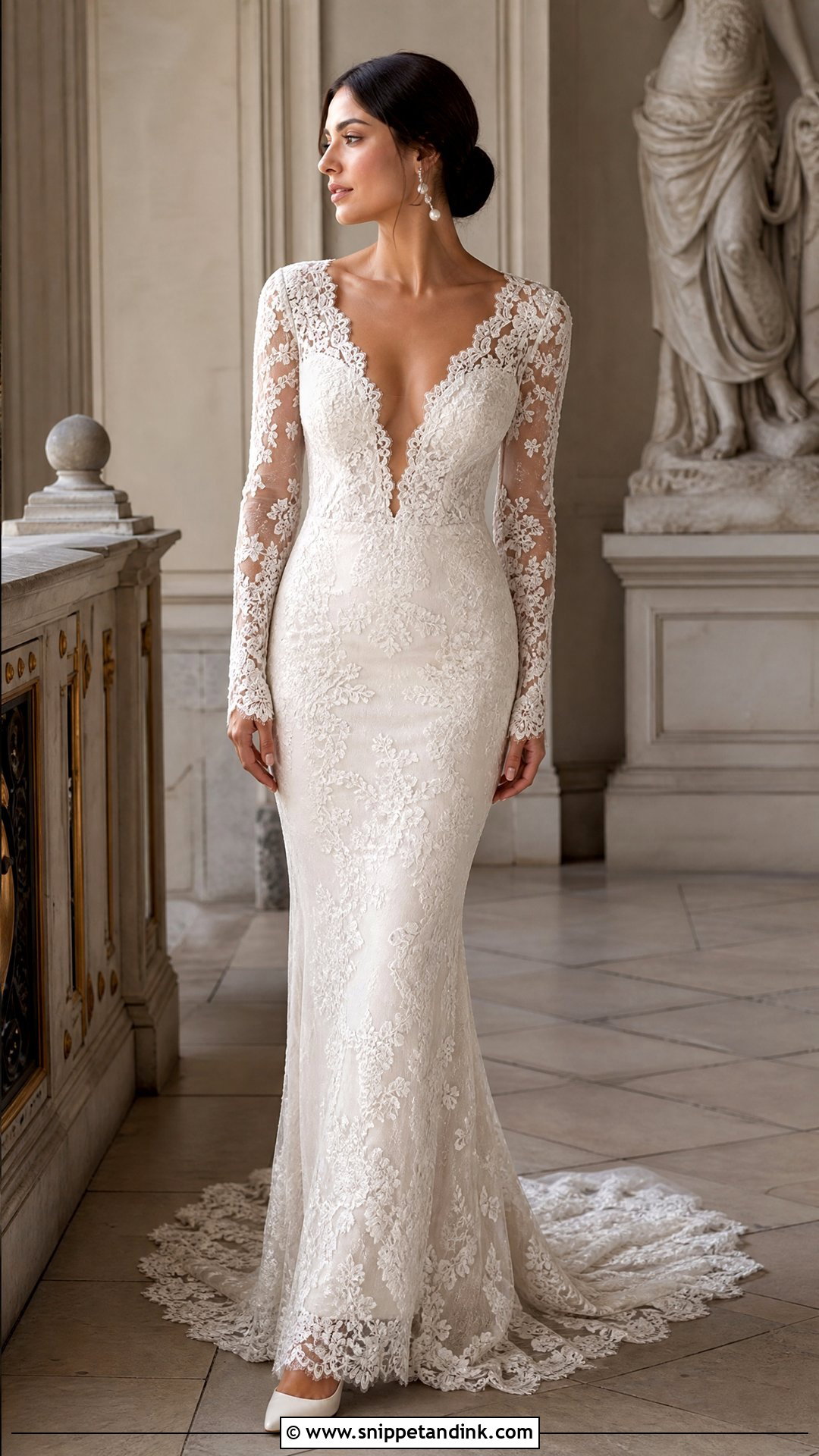 Deep V Long Sleeve Wedding Dress - Snippet and Ink - 25 Deep V Wedding Dress Ideas