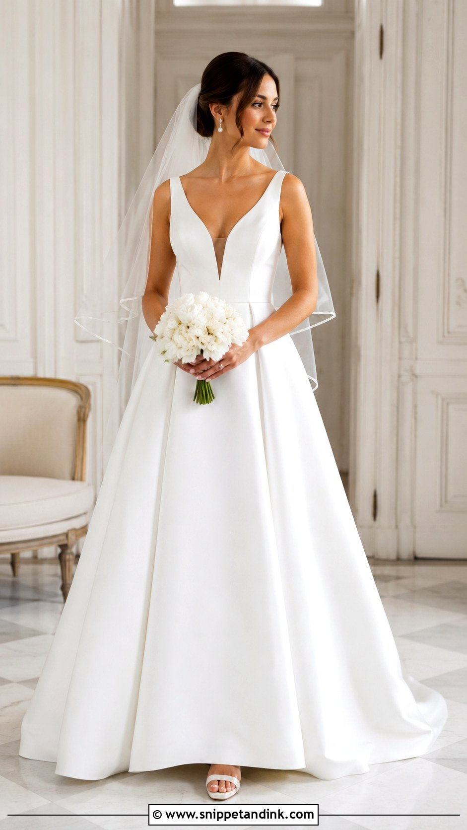 Deep V Neck A Line Wedding Dress - Snippet and Ink - 20 Deep V Neck Wedding Dress Ideas
