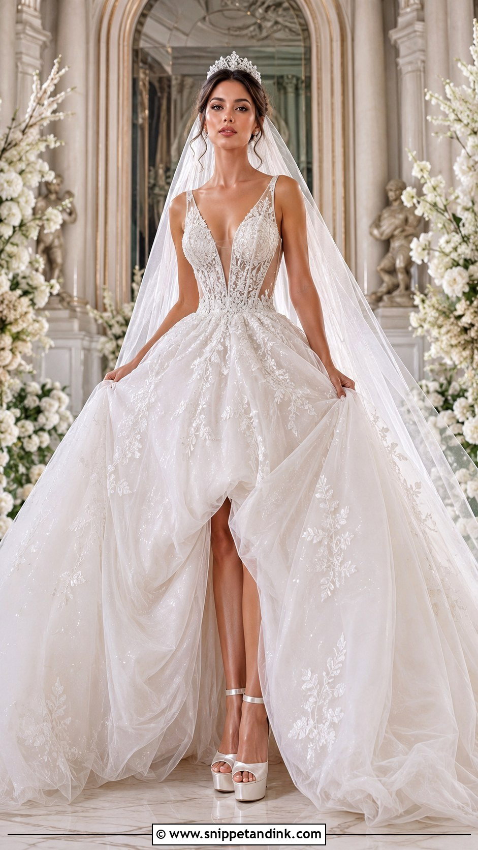 Deep V Neck Ball Gown Wedding Dress - Snippet and Ink - 20 Deep V Neck Wedding Dress Ideas