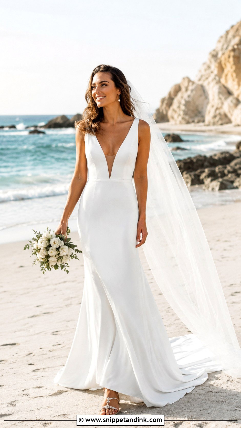 Deep V Neck Beach Wedding Dress - Snippet and Ink - 20 Deep V Neck Wedding Dress Ideas