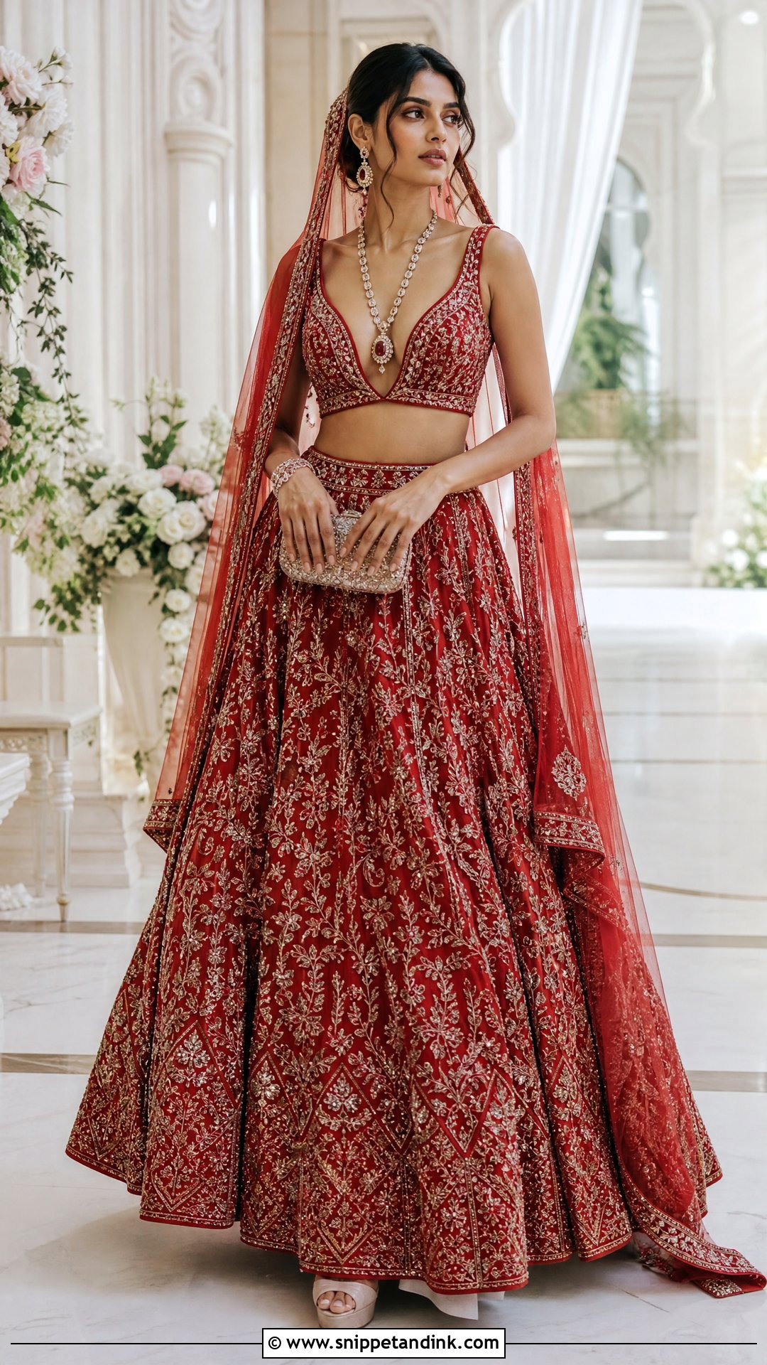 Deep V Neck Bridal Blouse With Lehenga - Snippet and Ink - 20 V Neck Bridal Blouse Ideas