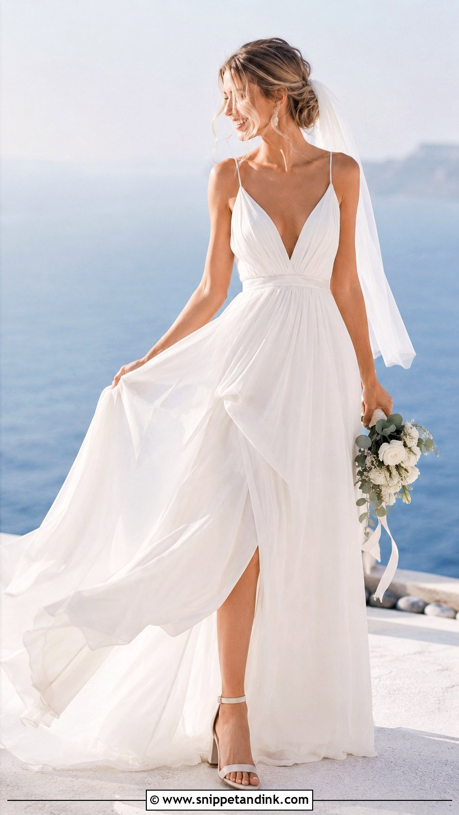 Deep V Neck Chiffon Wedding Dress - Snippet and Ink - 20 Deep V Neck Wedding Dress Ideas