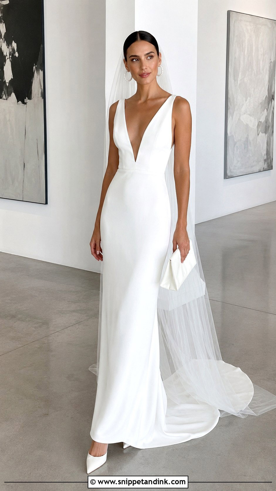 Deep V Neck Crepe Wedding Dress - Snippet and Ink - 20 Deep V Neck Wedding Dress Ideas