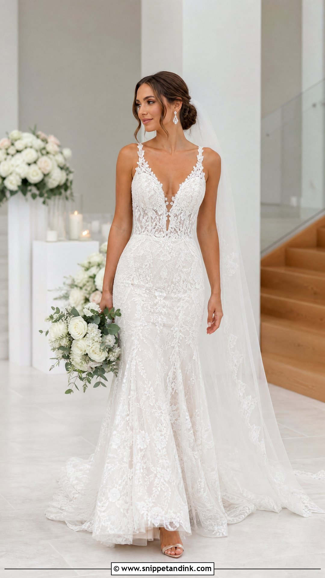 Deep V Neck Lace Wedding Dress - Snippet and Ink - 20 Neck Wedding Dress Ideas