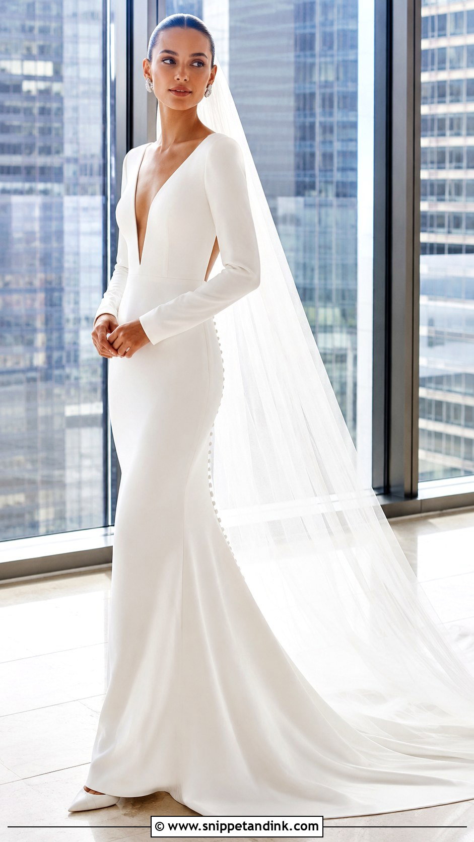 Deep V Neck Long Sleeve Wedding Dress - Snippet and Ink - 20 Deep V Neck Wedding Dress Ideas