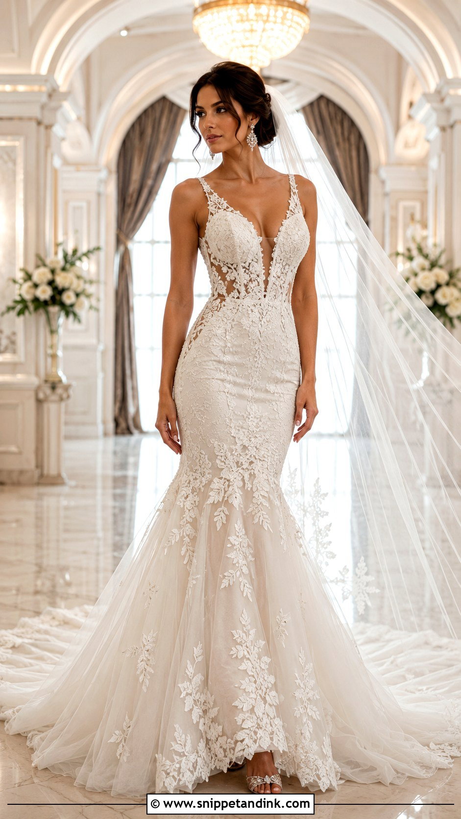 Deep V Neck Mermaid Wedding Dress - Snippet and Ink - 20 Deep V Neck Wedding Dress Ideas