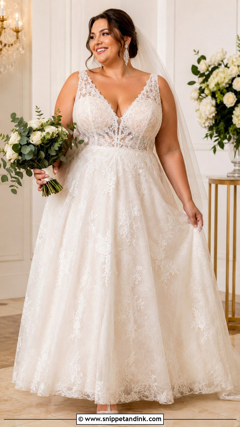 Deep V Neck Plus Size Wedding Dress - Snippet and Ink - 20 Deep V Neck Wedding Dress Ideas