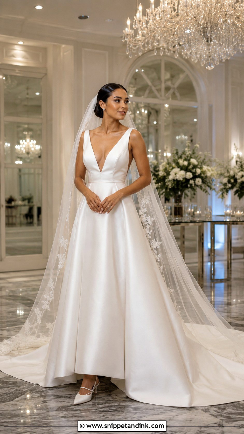Deep V Neck Satin Wedding Dress - Snippet and Ink - 20 Deep V Neck Wedding Dress Ideas