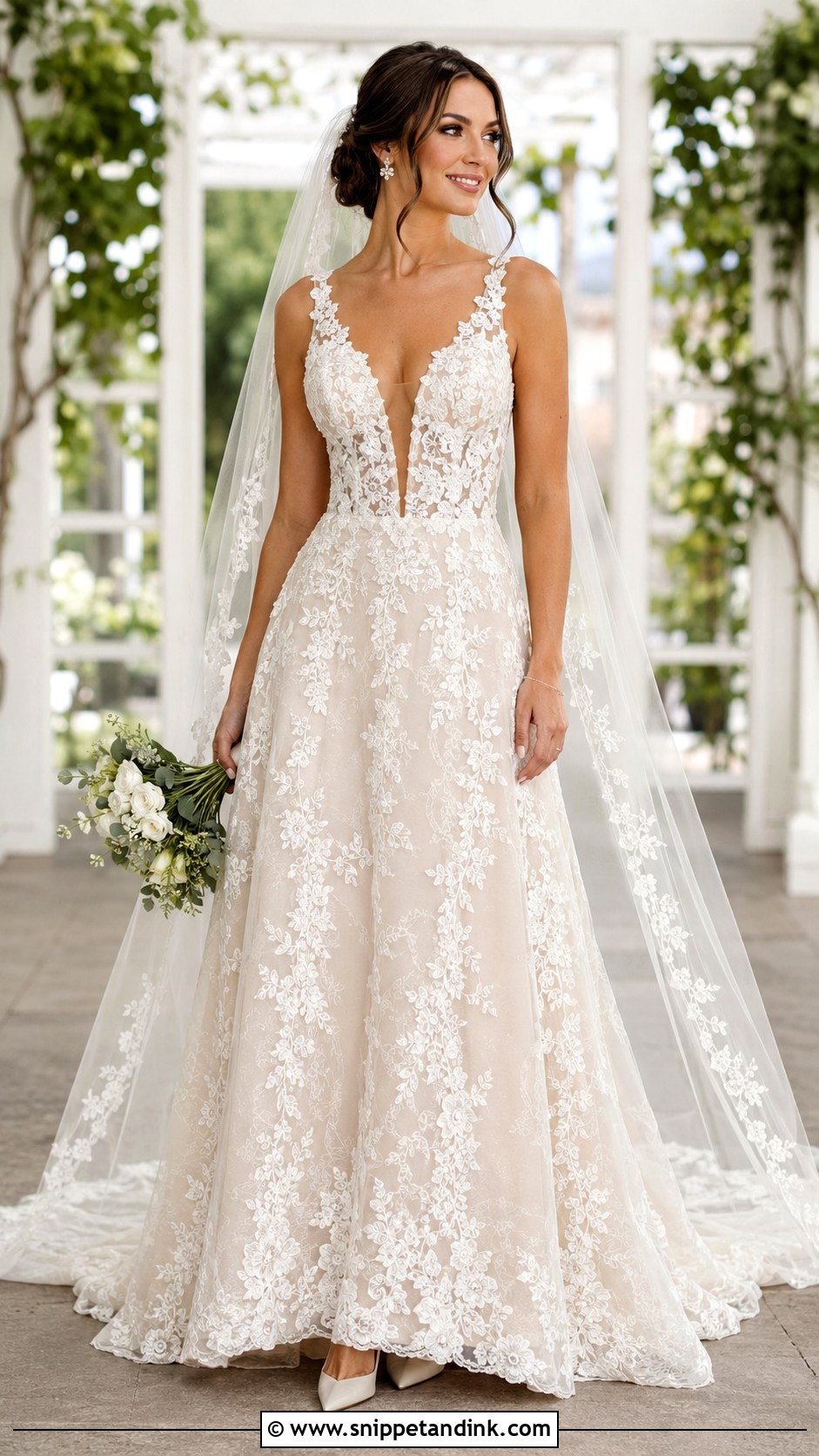 Deep V Neck Wedding Dress With Illusion Mesh - Snippet and Ink - 20 Deep V Neck Wedding Dress Ideas