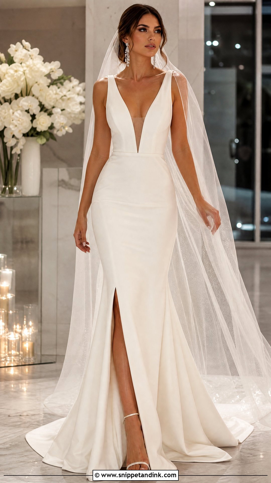 Deep V Neck Wedding Gown With Illusion Mesh - Snippet and Ink - 20 V Neck Wedding Gown Ideas