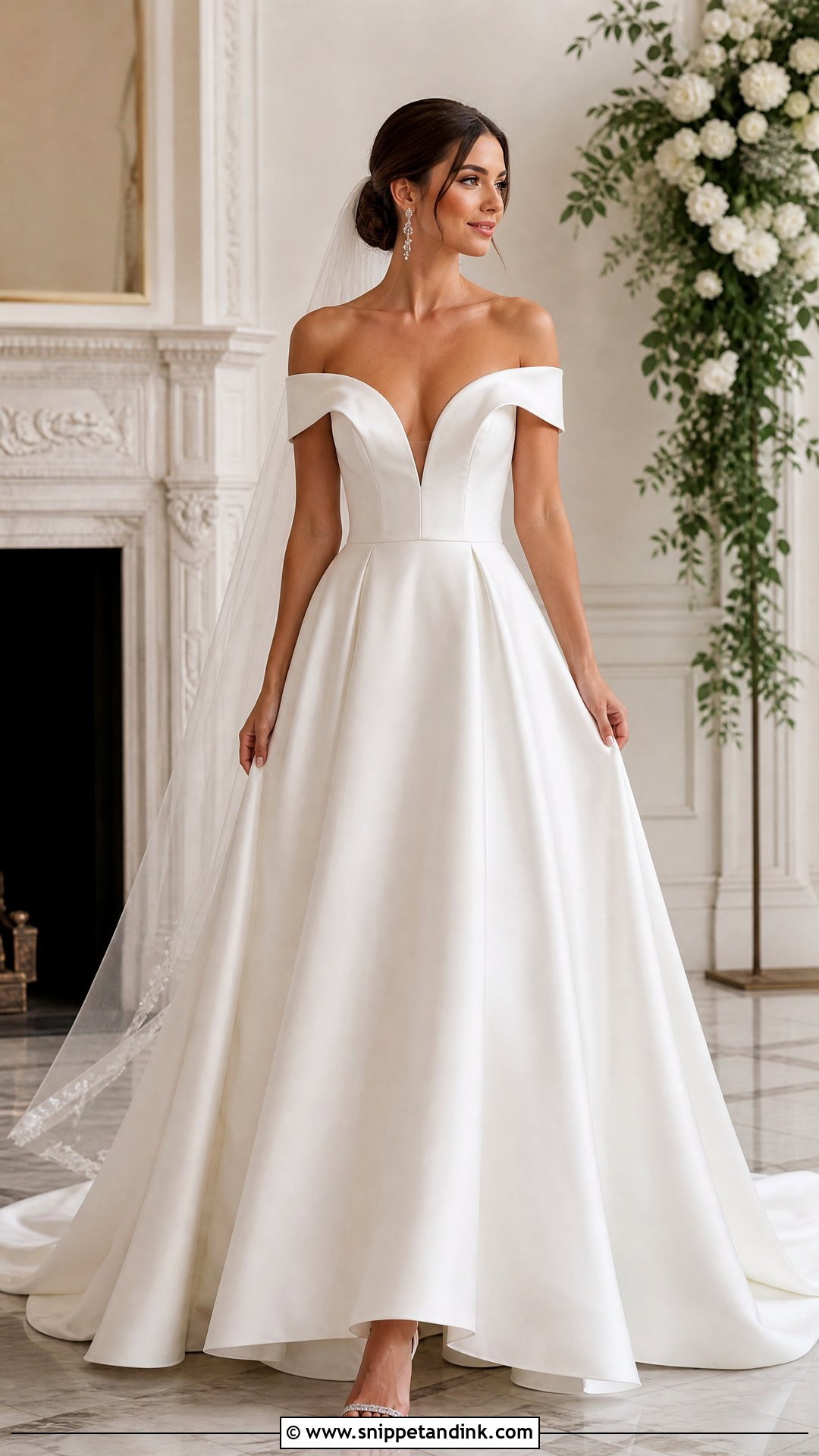 Deep V Off Shoulder Wedding Dress - Snippet and Ink - 25 Deep V Wedding Dress Ideas