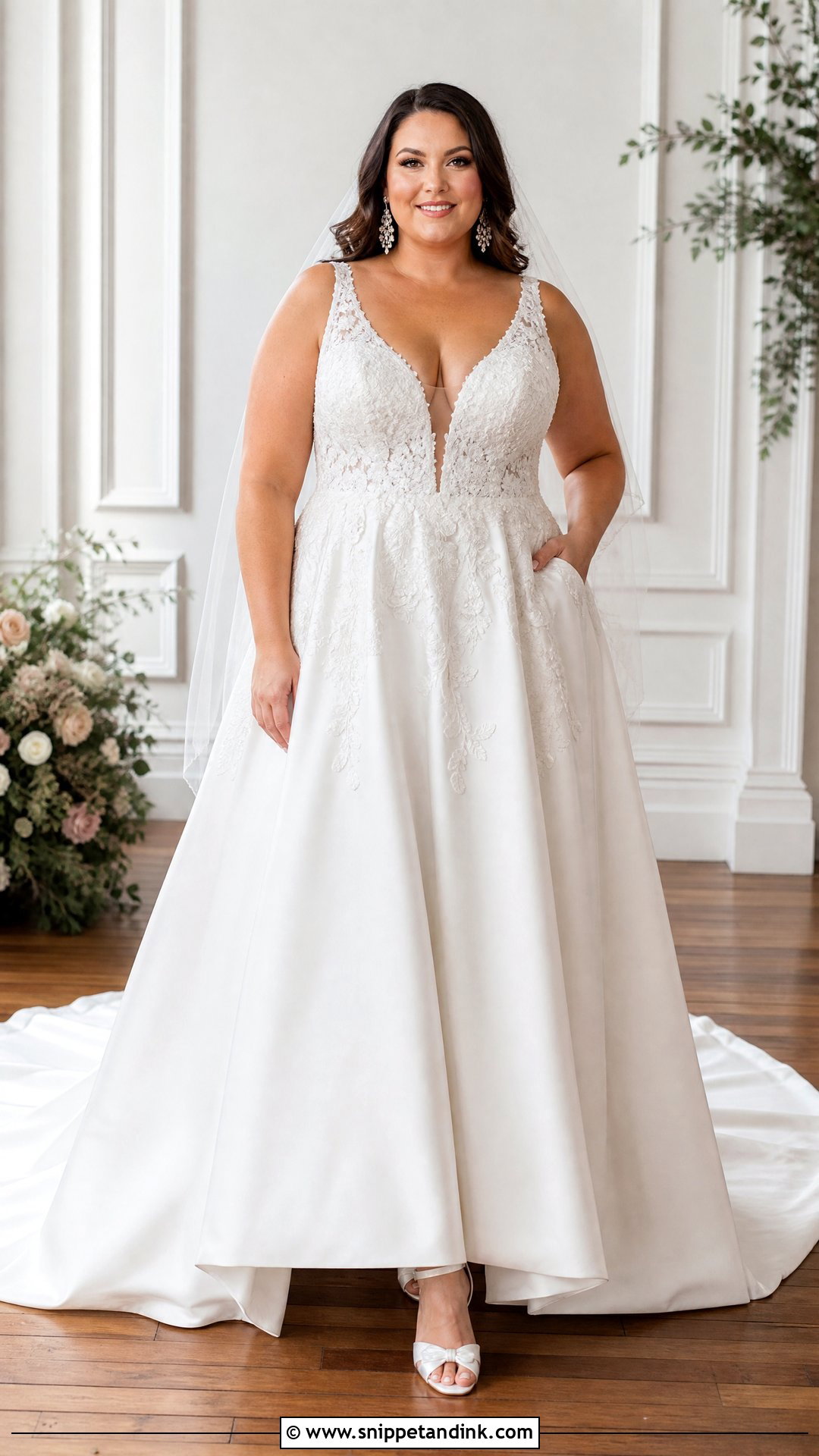 Deep V Plus Size Wedding Dress - Snippet and Ink - 25 Deep V Wedding Dress Ideas