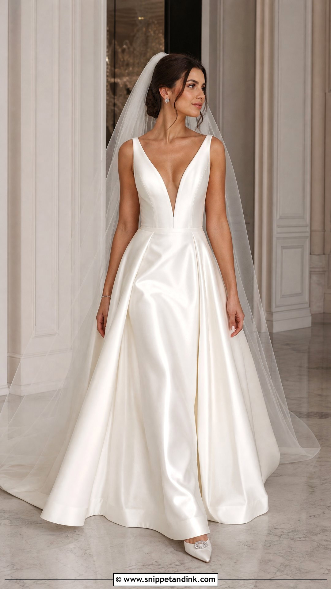 Deep V Satin Wedding Dress - Snippet and Ink - 25 Deep V Wedding Dress Ideas