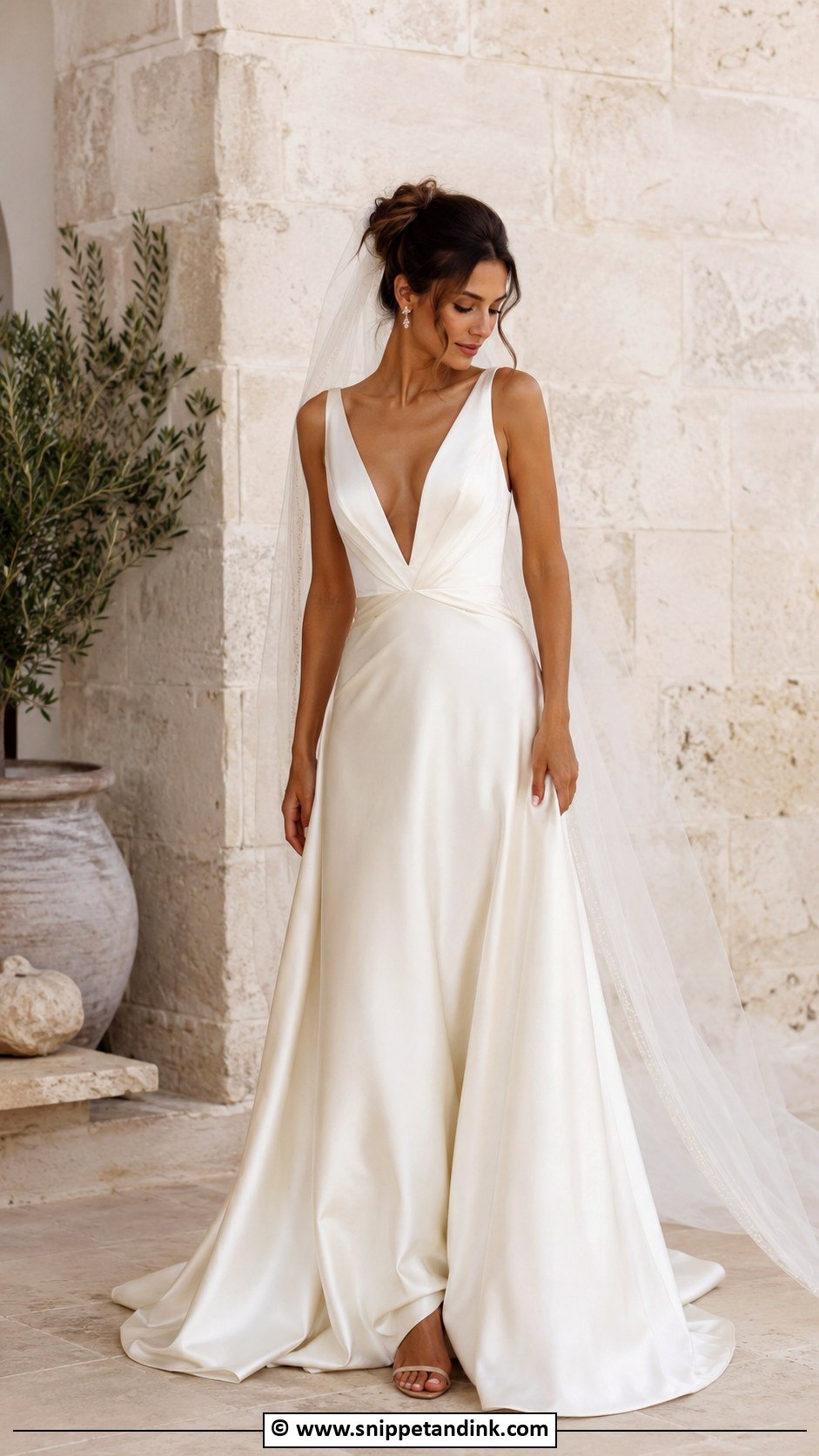 Deep V Satin Wedding Dress - Snippet and Ink - 25 Elegant Satin Wedding Dress Ideas