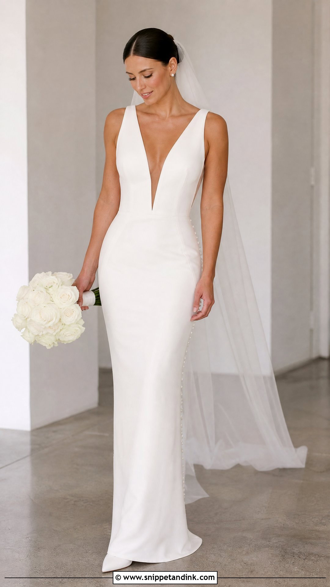 Deep V Simple Wedding Dress - Snippet and Ink - 25 Deep V Wedding Dress Ideas