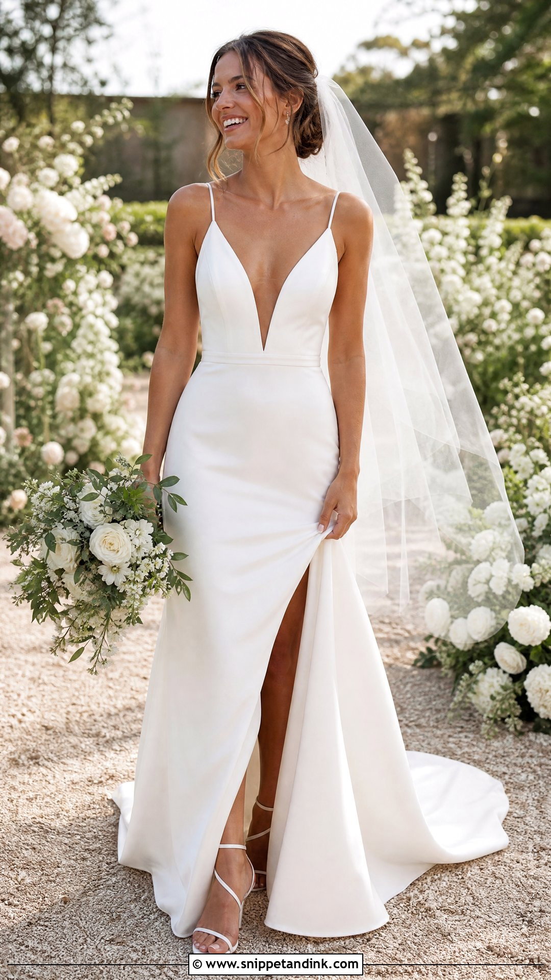 Deep V Spaghetti Strap Wedding Dress - Snippet and Ink - 25 Deep V Wedding Dress Ideas