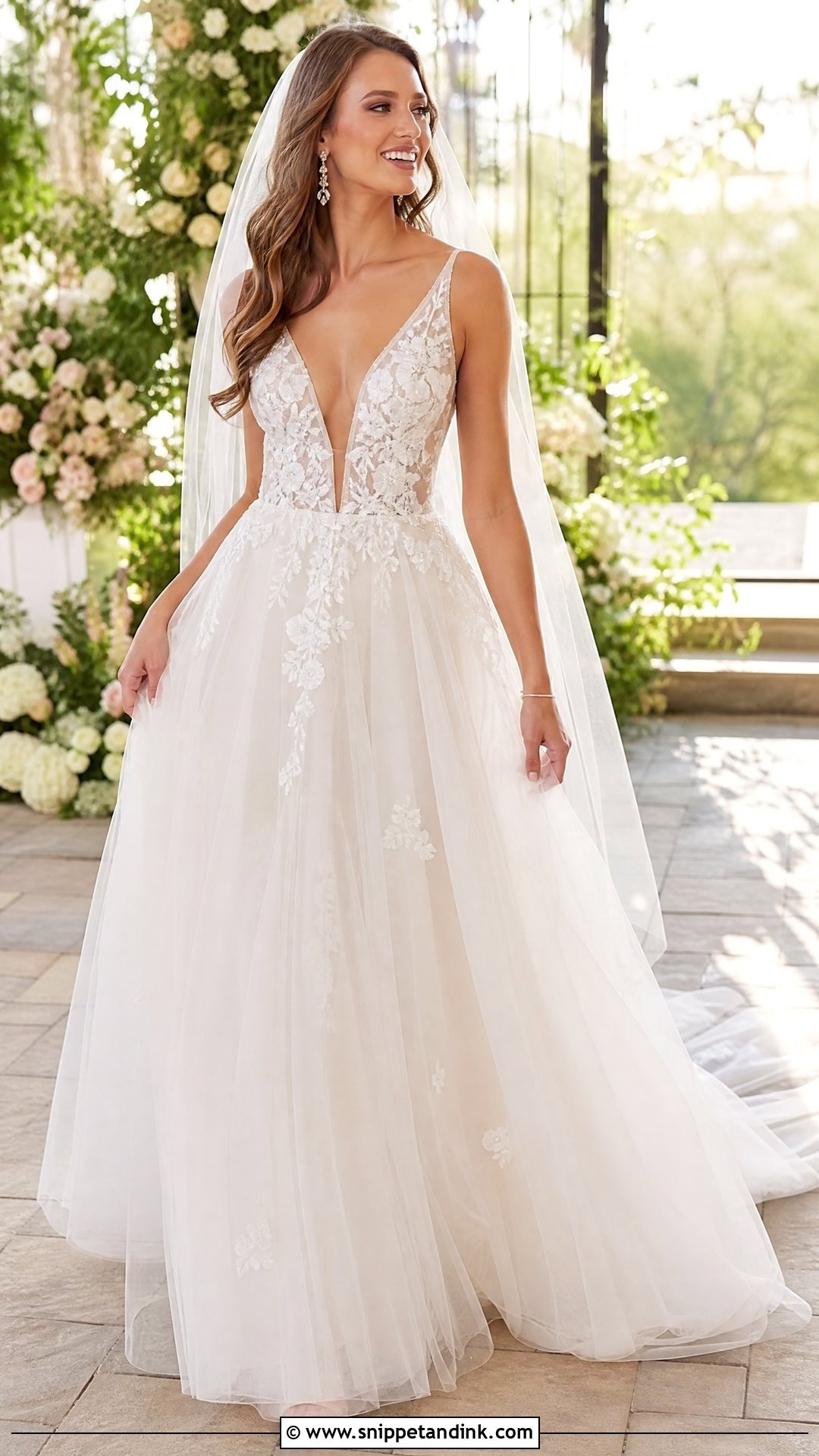 Deep V Tulle Wedding Dress - Snippet and Ink - 25 Deep V Wedding Dress Ideas