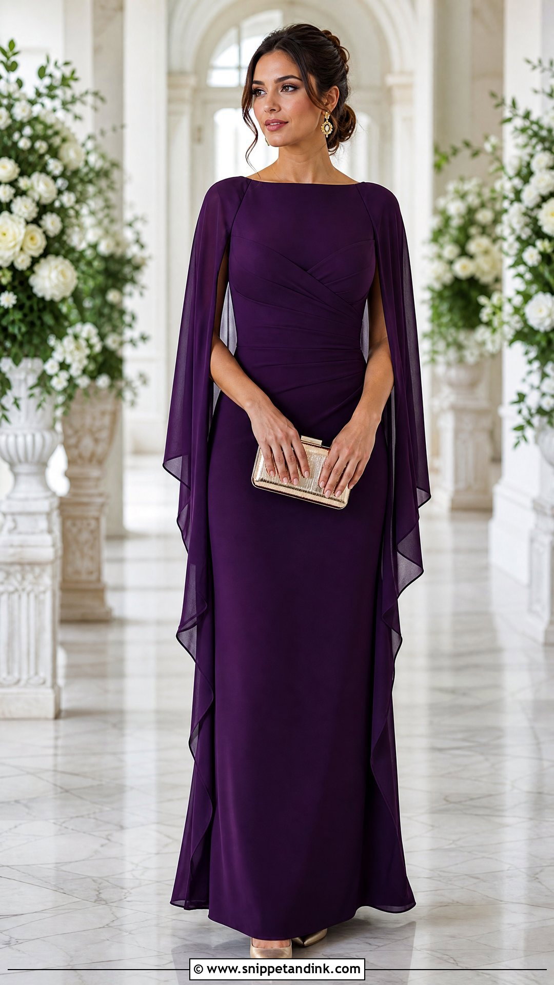Deep Violet Cape Sleeve Maid of Honor Dress - Snippet and Ink - 20 Purple Maid of Honor Dress Ideas