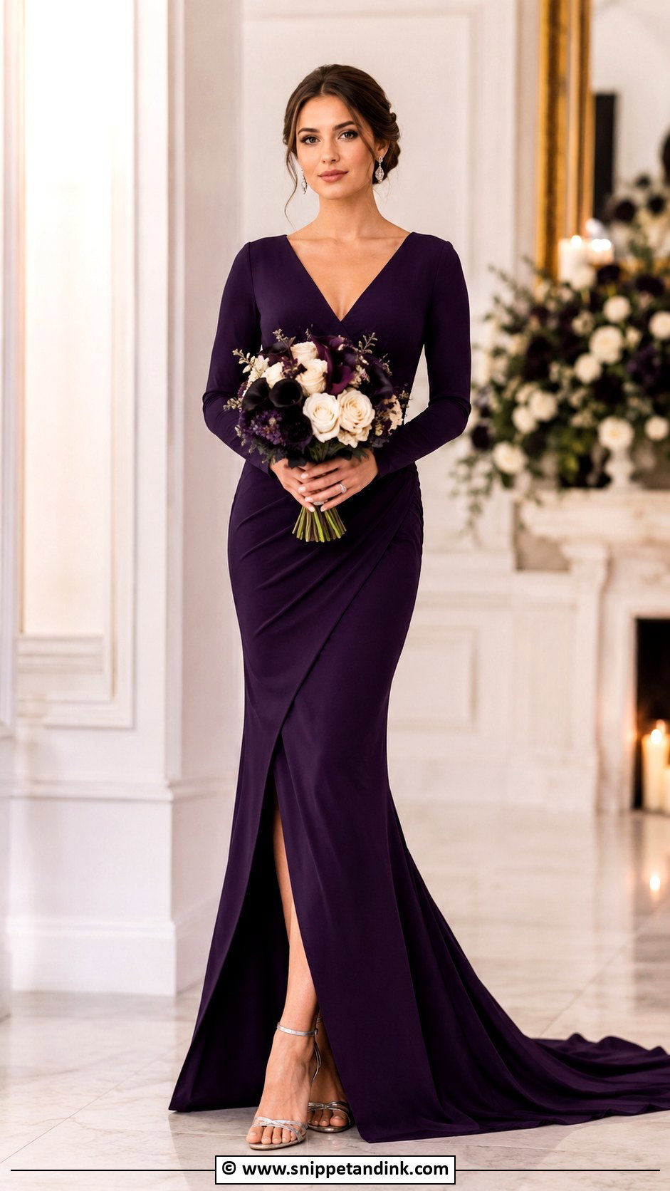 Deep Violet Long Sleeve Wedding Dress - Snippet and Ink - 30 Purple Wedding Dress Ideas