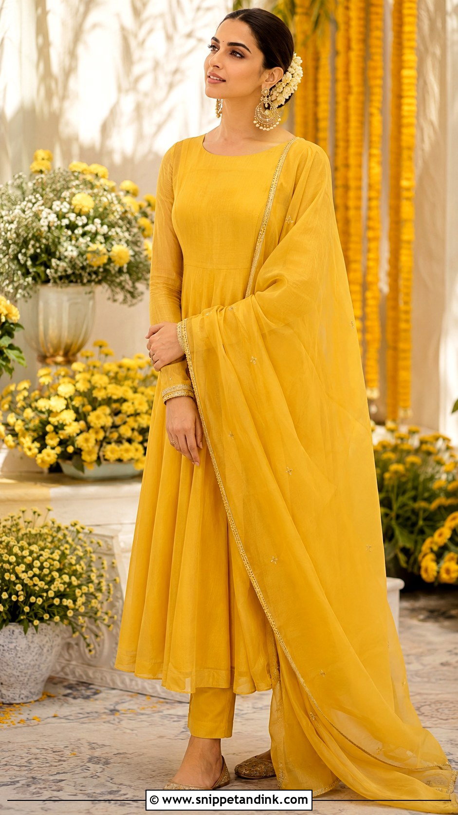Deepika Padukone Yellow Anarkali Haldi Outfit - Snippet and Ink - 20 Celebrity Haldi Outfit Ideas