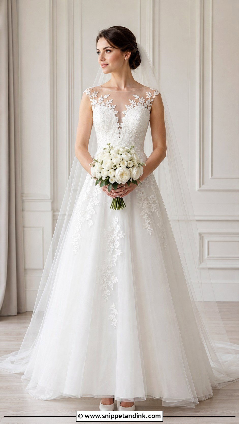 Demetrios Illusion Neckline Wedding Dress - Snippet and Ink - 20 Demetrios Wedding Dress Ideas