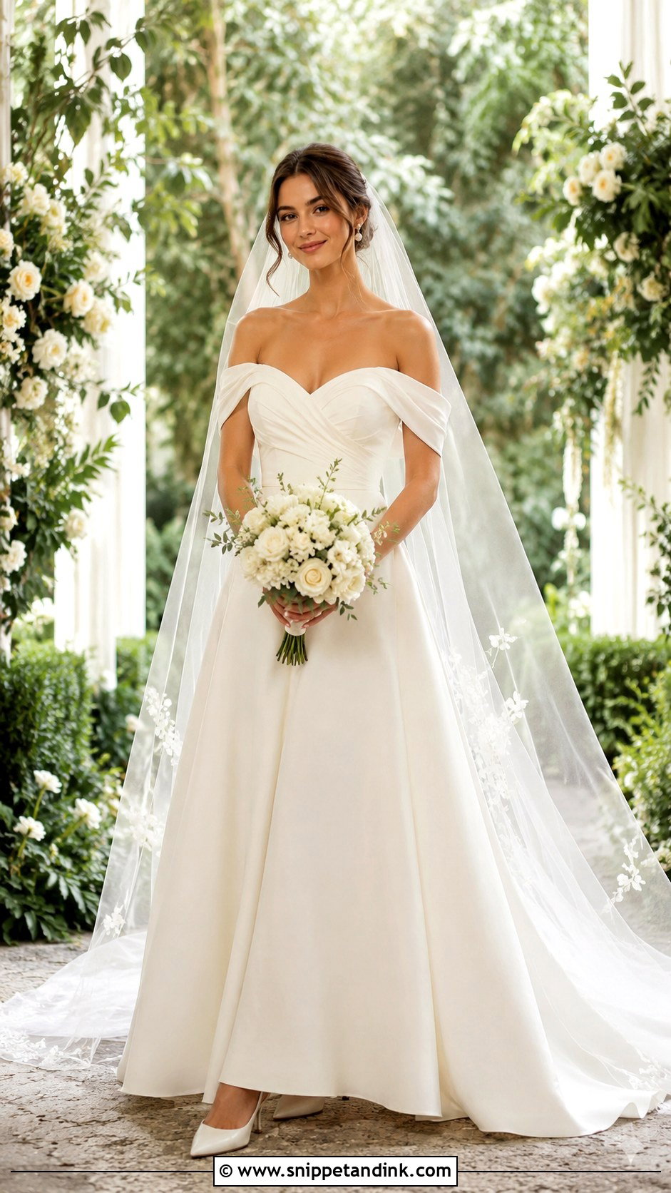 Demetrios Off The Shoulder A Line Wedding Dress - Snippet and Ink - 20 Demetrios Wedding Dress Ideas