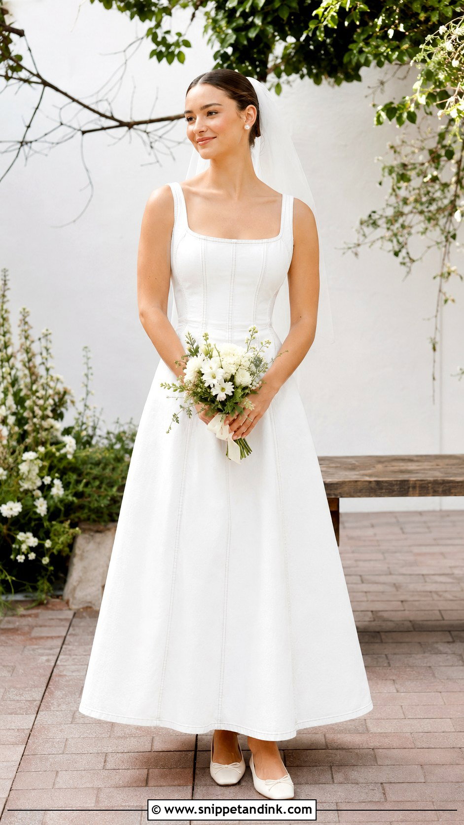 Denim A Line Wedding Dress With Ballet Flats - Snippet and Ink - 25 Denim Wedding Dresses
