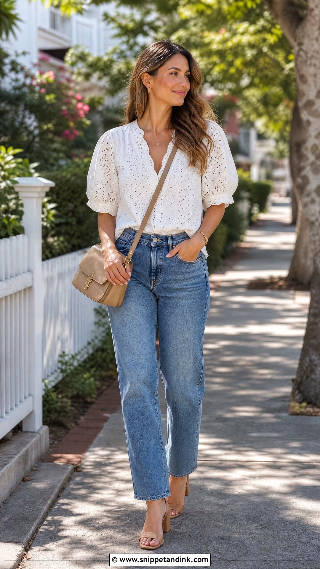 Denim And White Blouse Casual Summer Proposal Outfit - Snippet and Ink - 20 Summer Proposal Outfit Ideas