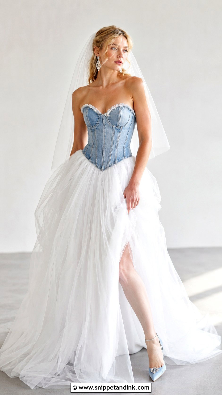 Denim Corset Wedding Dress With Tulle Skirt - Snippet and Ink - 25 Denim Wedding Dresses