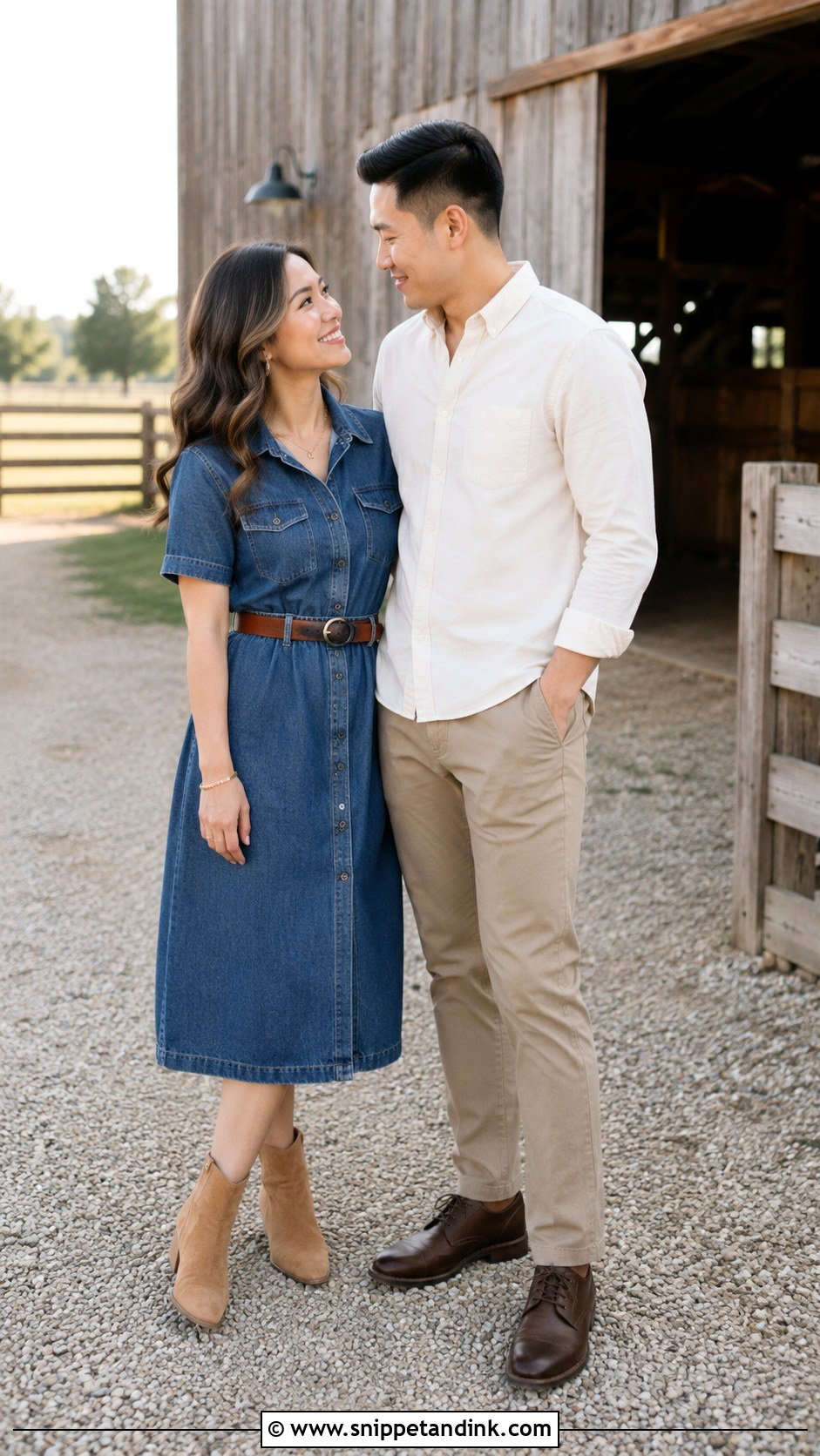 Denim Dress Rustic Prenup Outfit - Snippet and Ink - 20 Prenup Ideas Outfits