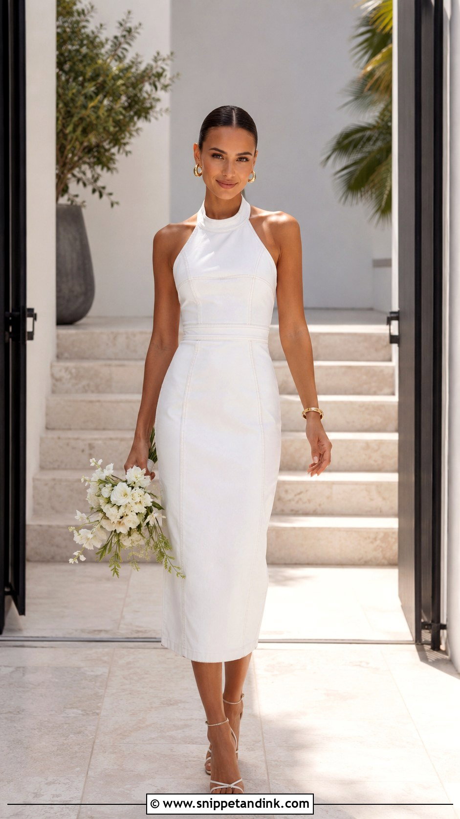 Denim Halter Wedding Dress With Gold Jewelry - Snippet and Ink - 25 Denim Wedding Dresses