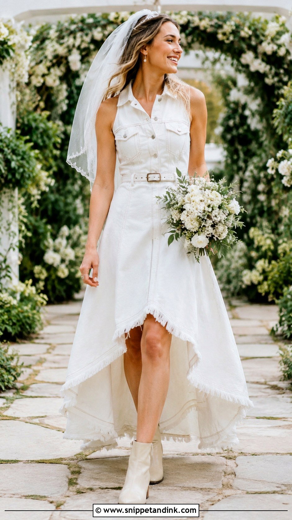 Denim High Low Wedding Dress With Ankle Boots - Snippet and Ink - 25 Denim Wedding Dresses