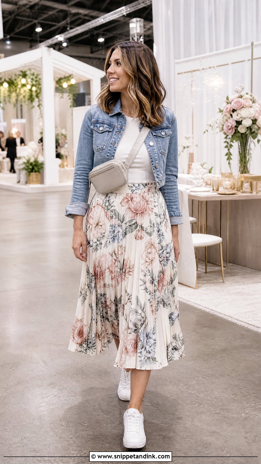 Denim Jacket And Midi Skirt Wedding Expo Outfit - Snippet and Ink - 20 Wedding Expo Outfit Ideas
