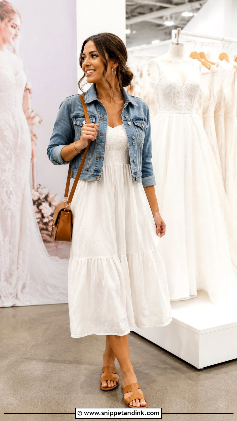 Denim Jacket And White Dress Bridal Expo Outfit - Snippet and Ink - 20 Bridal Expo Outfit Ideas