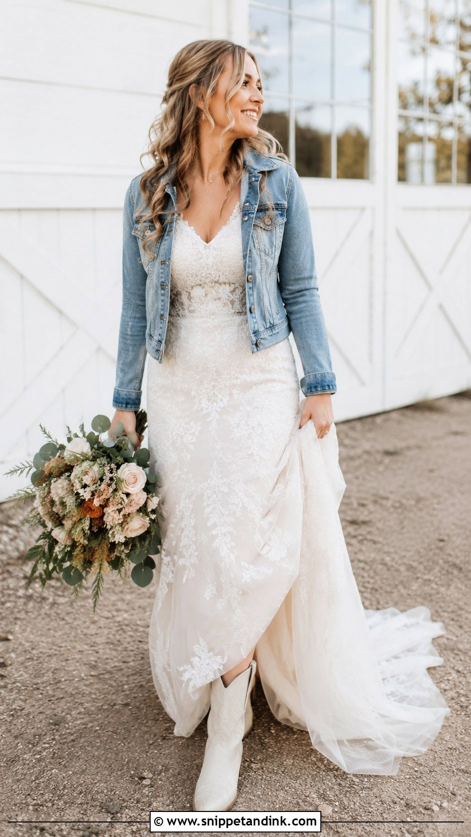 Denim Jacket Farmhouse Wedding Dress - Snippet and Ink - 25 Farmhouse Wedding Dress Ideas