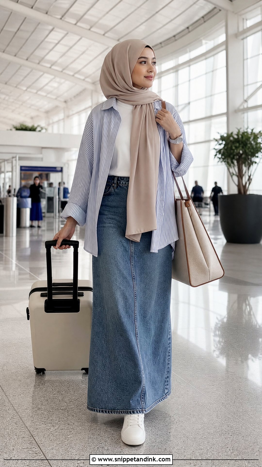 Denim Maxi Skirt Hijabi Honeymoon Outfit - Snippet and Ink - 20 Hijabi Honeymoon Outfits