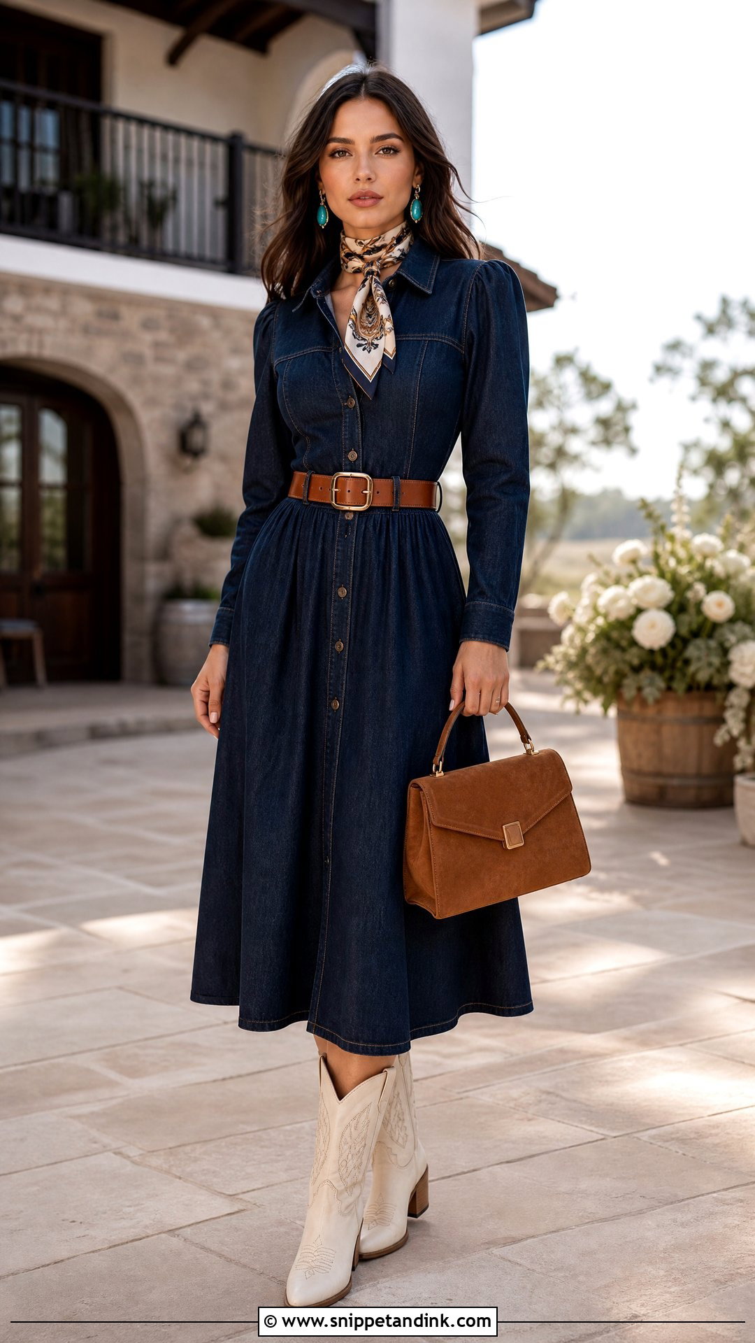 Denim Midi Dress for Western Wedding - Snippet and Ink - 20 Western Dresses for Wedding