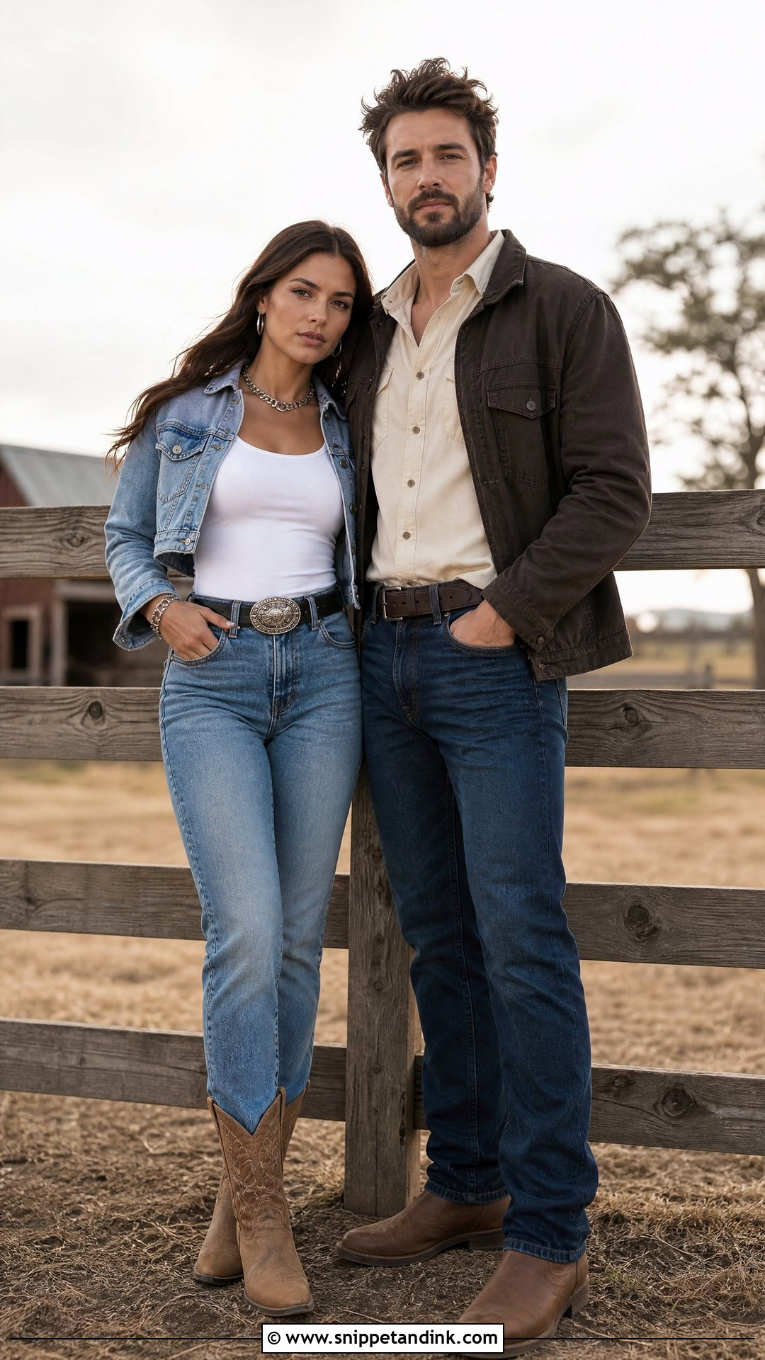 Denim On Denim Western Couple Outfit - Snippet and Ink - 20 Western Pre Wedding Shoot Outfit Ideas