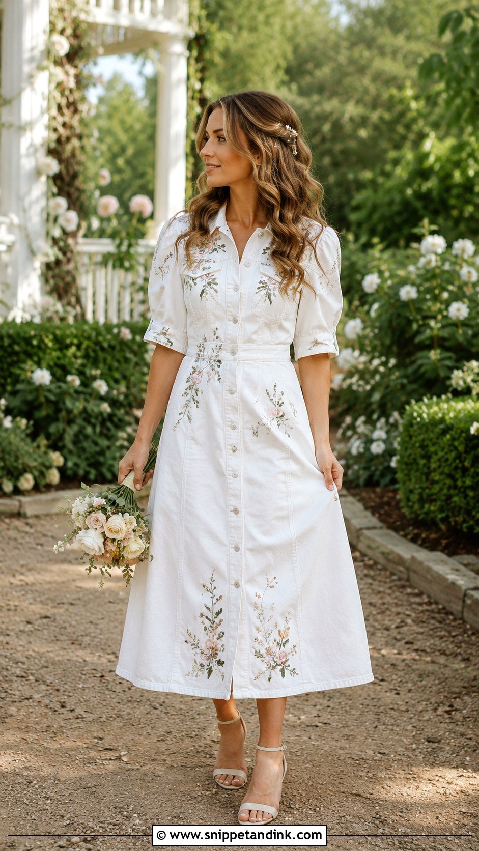 Denim Wedding Dress With Embroidered Flowers - Snippet and Ink - 25 Denim Wedding Dresses