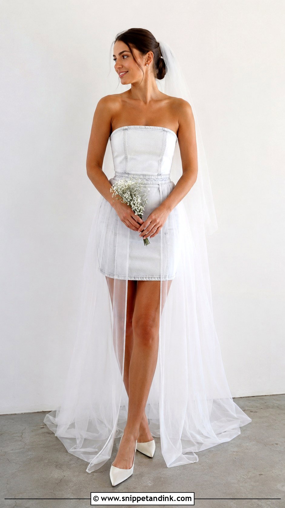 Denim Wedding Dress With Sheer Overlay - Snippet and Ink - 25 Denim Wedding Dresses
